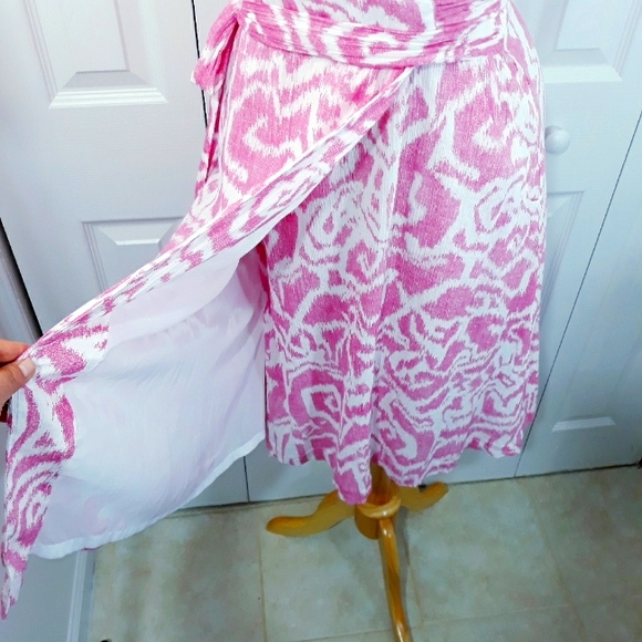 Pendleton Cotton Midi Dress Pink on White Sleeveless Wrap Lined Size 8 - Picture 3 of 16